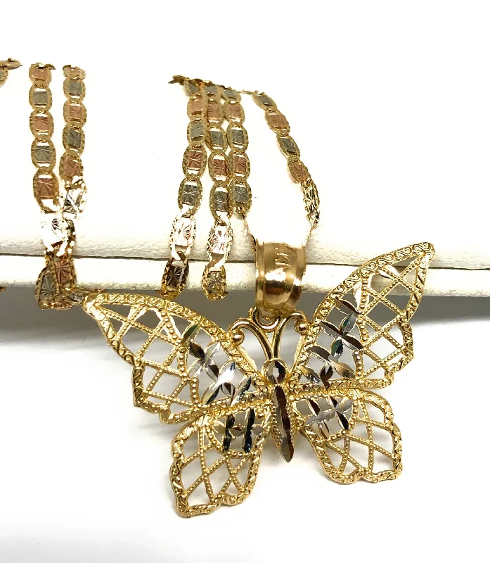 10k Solid Gold 2-Tone Butterfly Pendant Necklace Valentina Chain