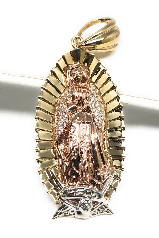 10k Solid Gold Tri-Color  Virrgin Mary CZ  BIG XL Pendant Virrgen Gaudalupe (12.3g) (FC)