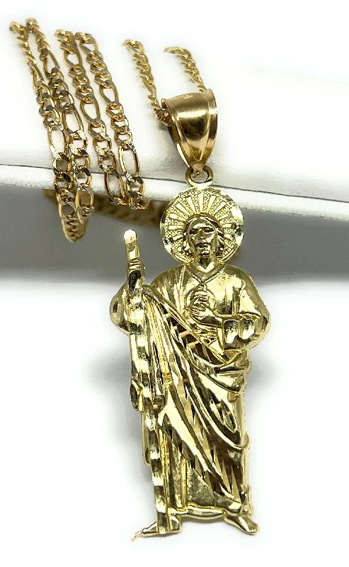 10k Solid Gold Yellow Saan Judas Saaint Jude Pendant Necklace with Chain (LG,MED,SM,XS,XXS))