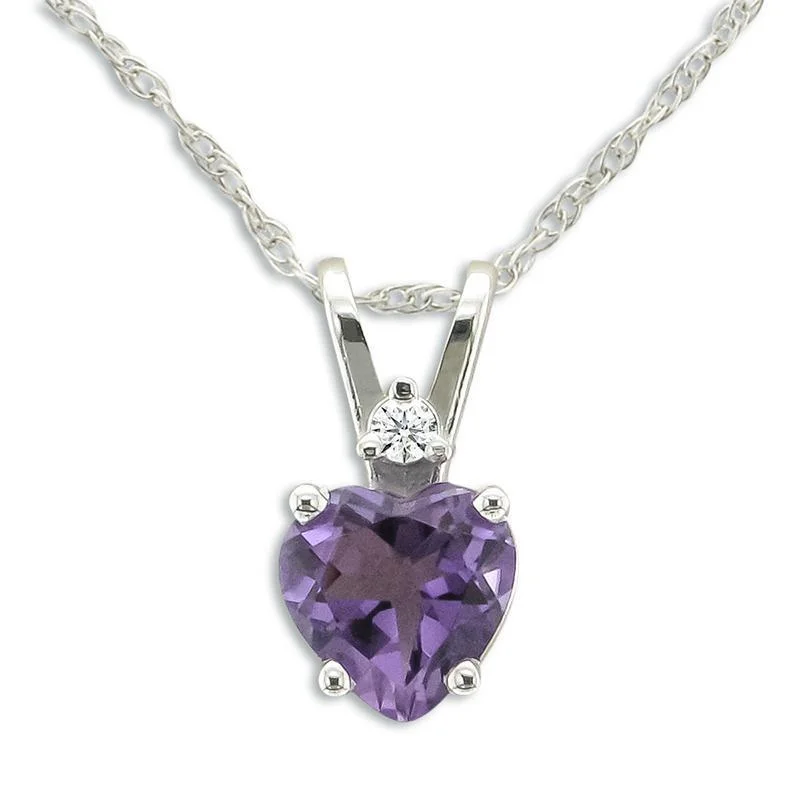 14KT GOLD 0.70 CT HEART AMETHYST AND DIAMOND NECKLACE