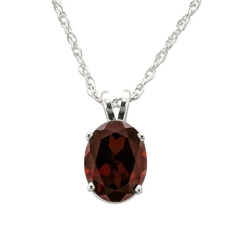 14KT GOLD OVAL 9X7MM GARNET NECKLACE