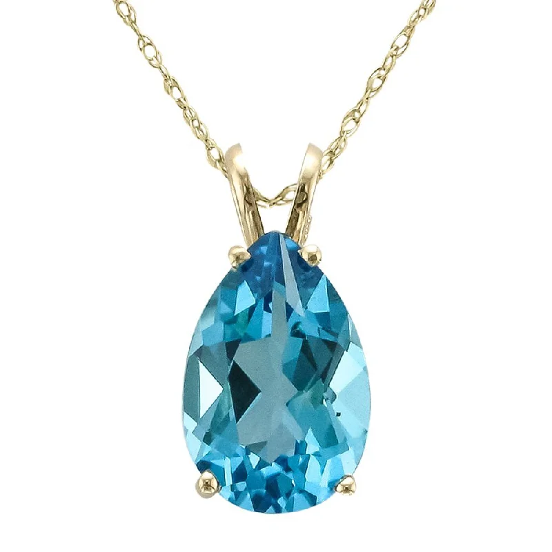 14KT YELLOW GOLD 3.60 CT PEAR SHAPE SWISS BLUE TOPAZ NECKLACE