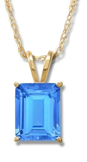 14KT YELLOW GOLD EMERALD CUT SWISS BLUE TOPAZ NECKLACE