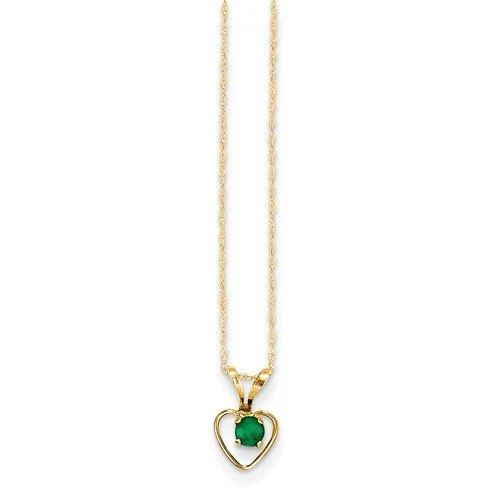 14KT YELLOW GOLD EMERALD HEART 15" NECKLACE