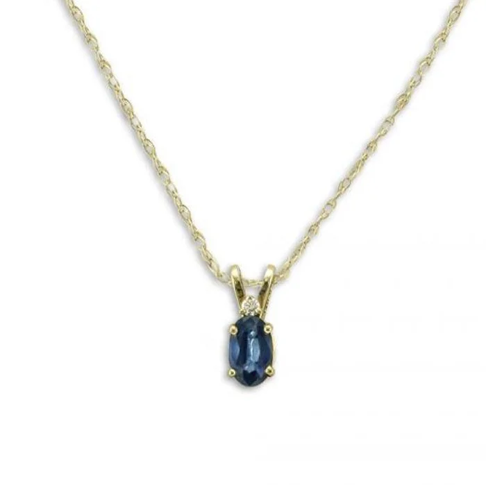 14KT YELLOW GOLD OVAL SAPPHIRE & DIAMOND PENDANT