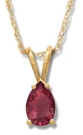 14KT YELLOW GOLD PEAR SHAPE GARNET NECKLACE