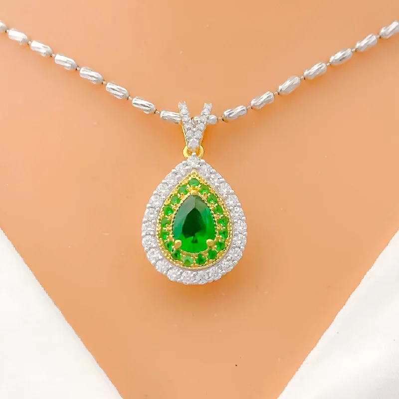 Evergreen Pear Drop Diamond + 18k Gold Pendant Set