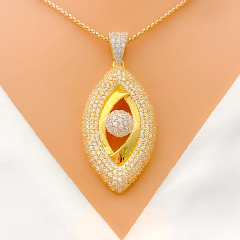 Bold Sparkling Marquise CZ 22k Gold Pendant Set