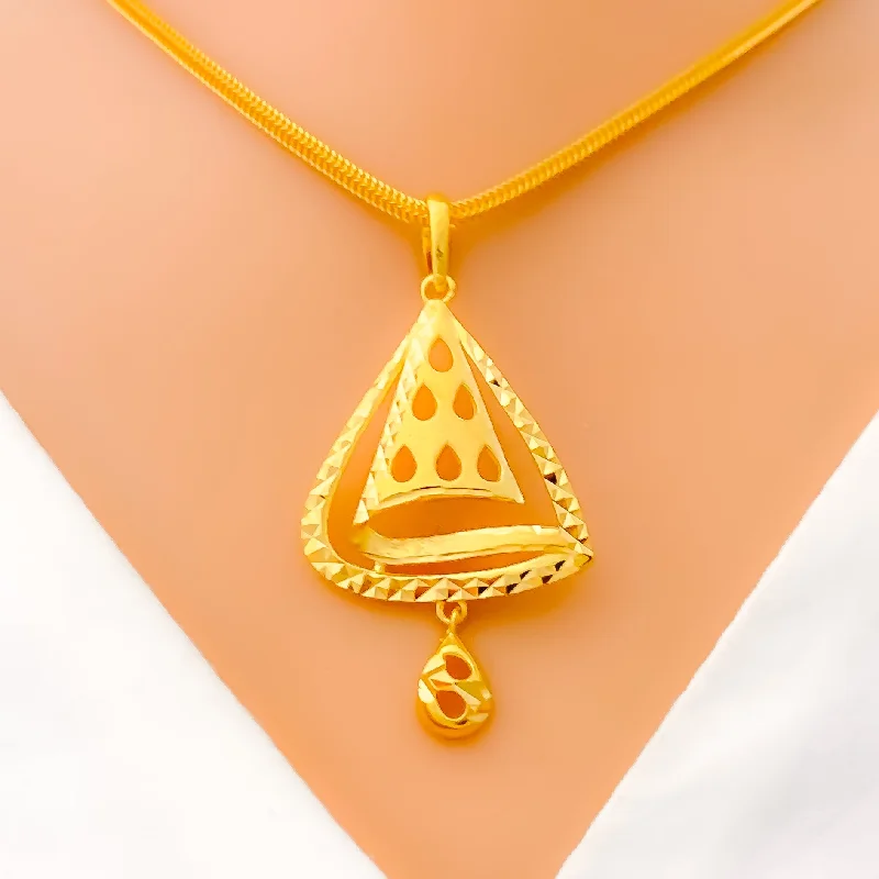 Distinct Asymmetrical Triangle 22k Gold Pendant Set