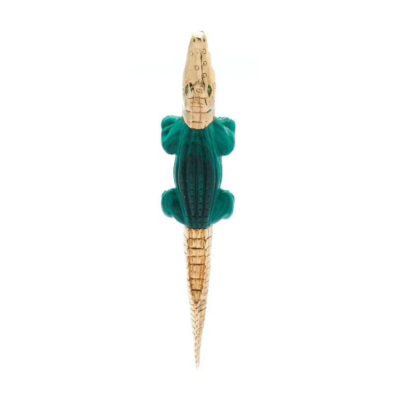 Alligator Bite 18K Gold Earring w. Malachite