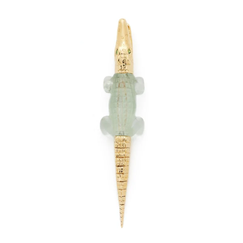 Green Amethyst Alligator Bite 18K Gold Earring