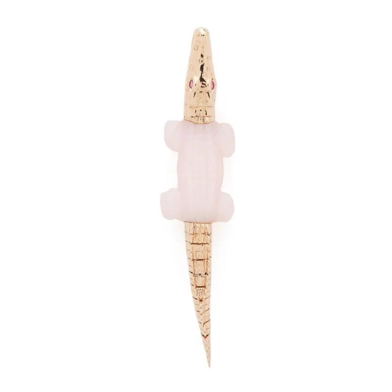 Pink Opal Alligator Bite 18K Gold Earring