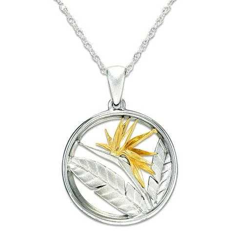 Birds of Paradise Pendant / Necklace in Sterling Silver & Gold - 22mm