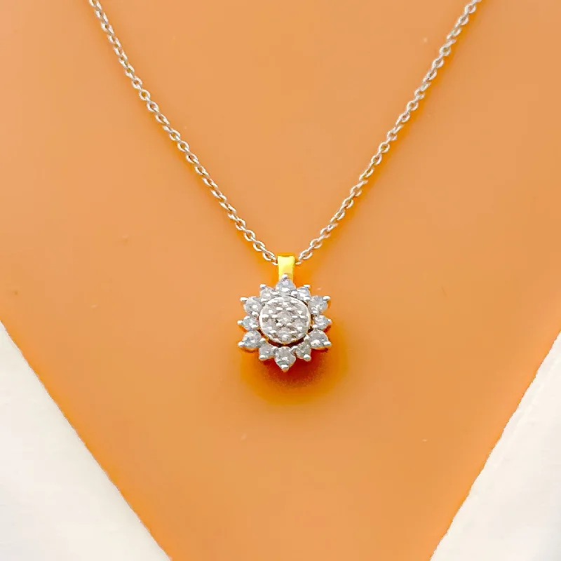 Bright Floral Cluster Diamond + 18k Gold Pendant Set