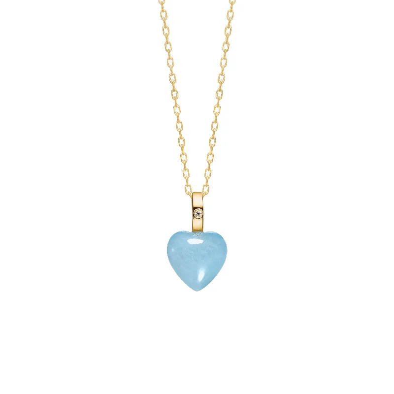 10K Gold Heart Pendant w. Aquamarine & Diamond