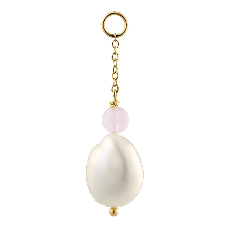 Gem Candy chain 18K Gold Plated Earring-Pendant w. Pearl & Quartz