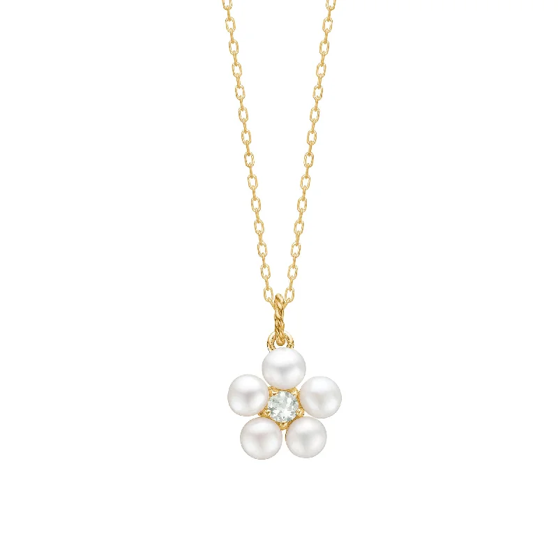 Reef 18K Gold Plated Flower Pendant w. Prasiolite & Pearls