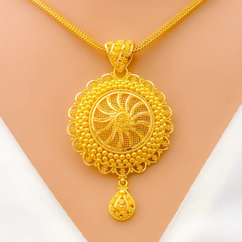 Charming Netted Floral Bead 22k Gold Pendant Set