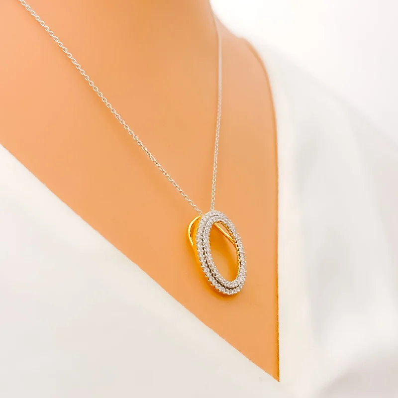 Classy Oval Diamond + 18k Gold Pendant