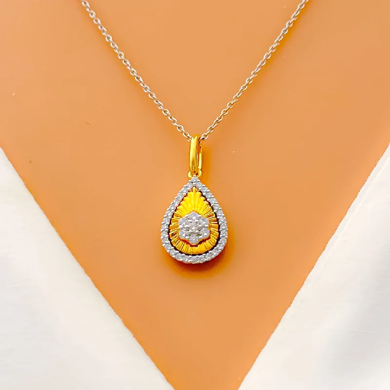 Delightful Dangling Drop Diamond + 18k Gold Pendant Set