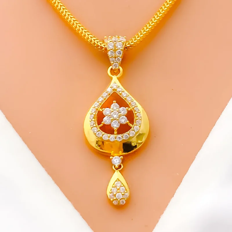 Delightful Open Flower Drop 22k Gold CZ Pendant Set