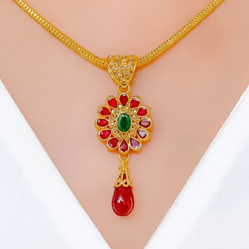 Traditional Tasteful Diamond 22k Gold Pendant Set