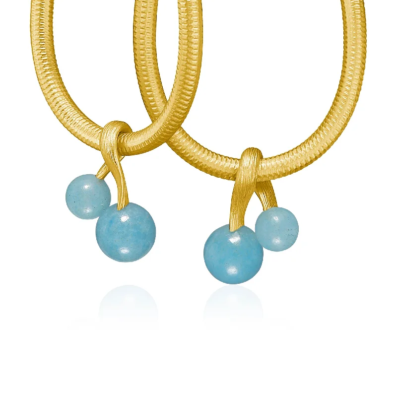 Vega 18K Gold Earring-Pendants w. Blue Aventurine