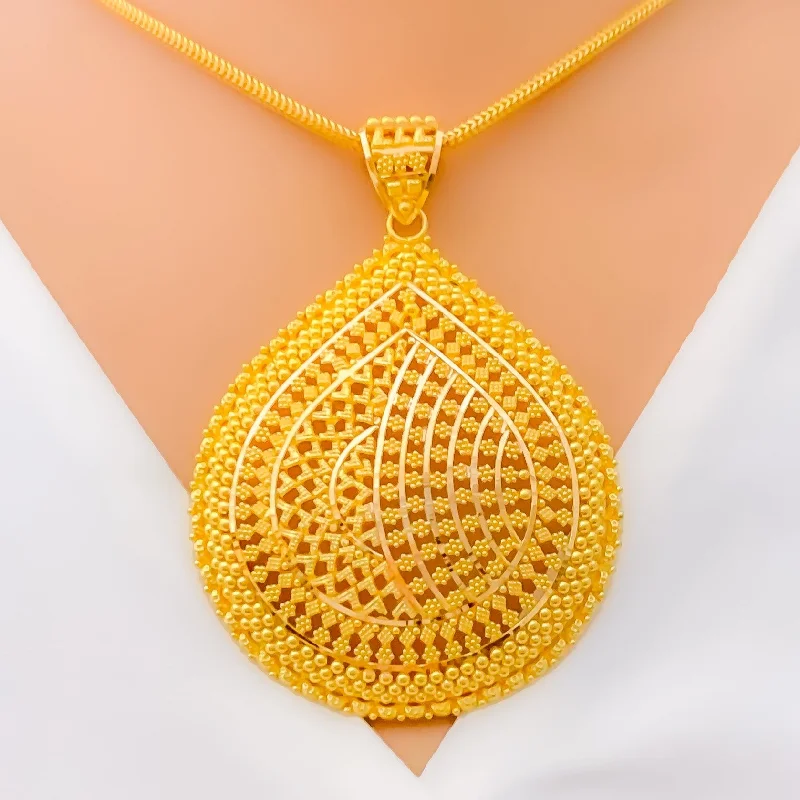 Extravagant Beaded Drop 22k Gold Pendant Set