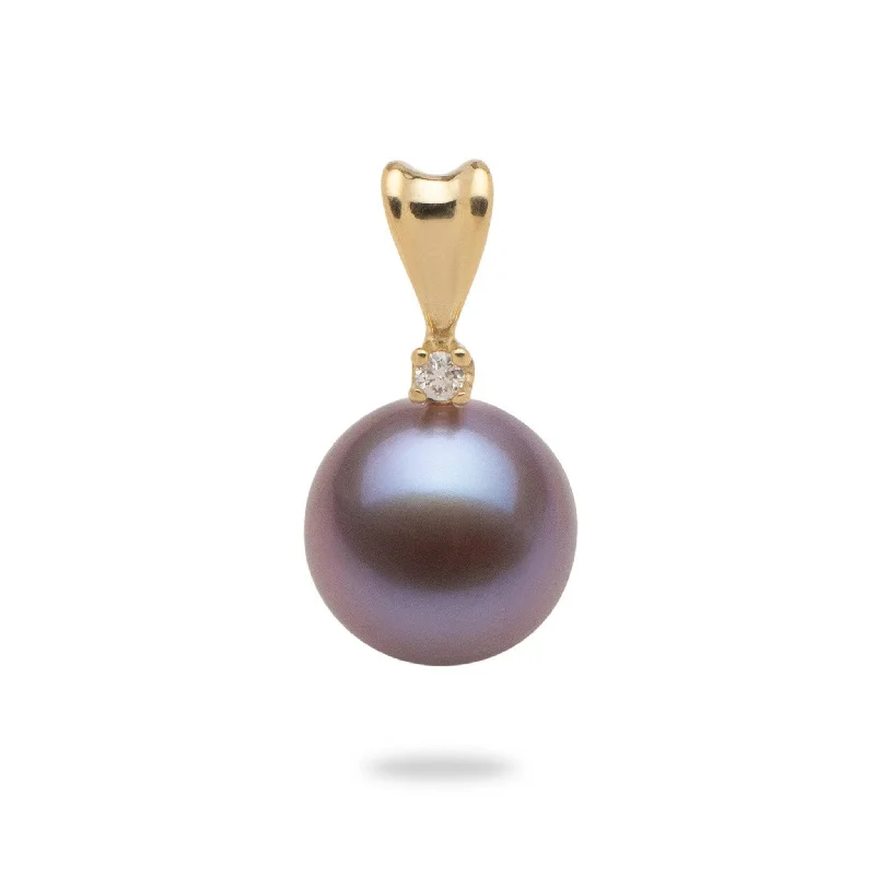 Lilac Freshwater Pearl Pendant in Gold with Diamond - 9-10mm