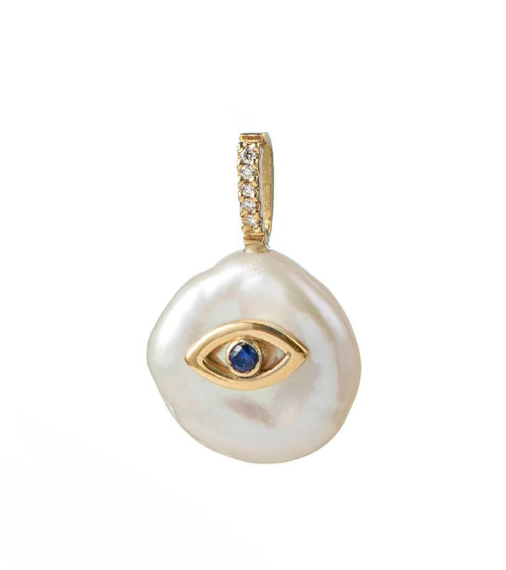 Evil Eye Petal 18K Gold Charm Necklace w. Pearl & Diamonds