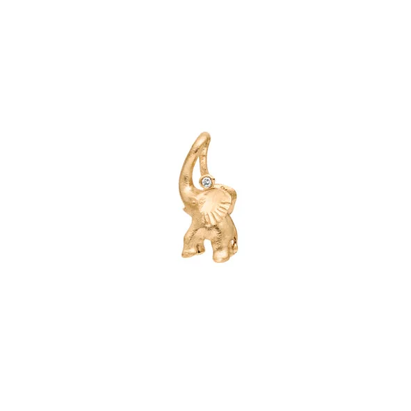 Small Elephant Charm 18K Gold Pendant w. Diamond