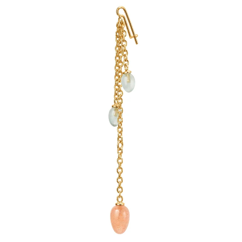 Young Fish 18K Gold Earring-Pendant w. Blush & Aquamarine Drops