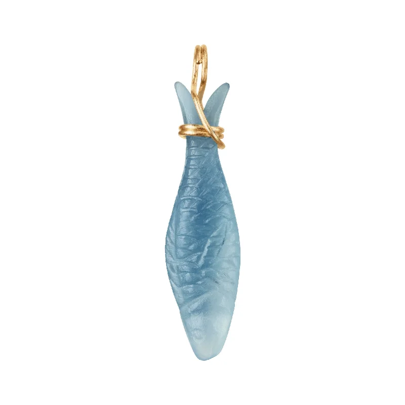 Young Fish 18K Gold Pendant w. Aquamarine Fish