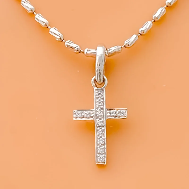 Petite White Gold Diamond + 18k Gold Cross Pendant