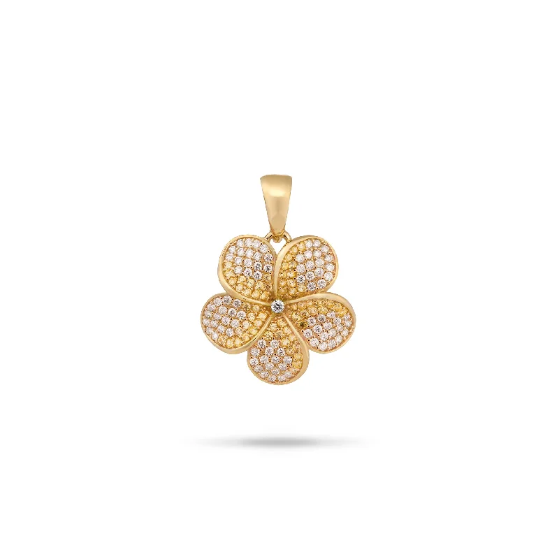 Plumeria Yellow Sapphire Pendant in Gold with Diamonds - 20mm