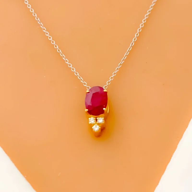 Radiant Ruby Diamond + 18k Gold Pendant Set