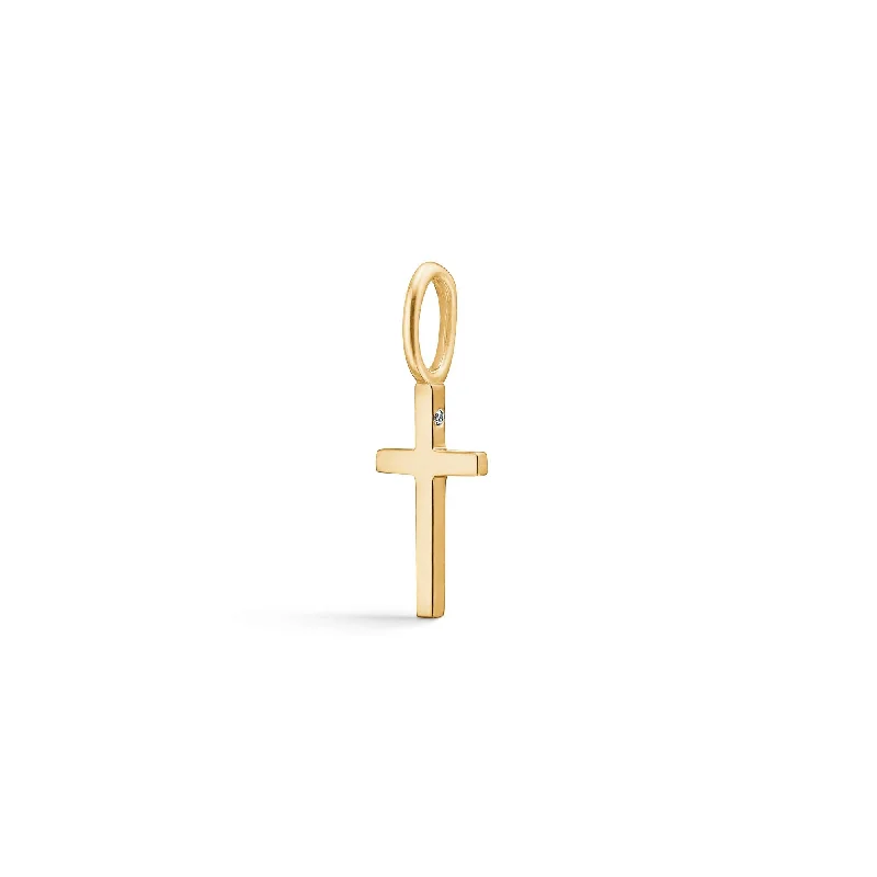 Rock Cross 18K Gold Pendant w. Diamond