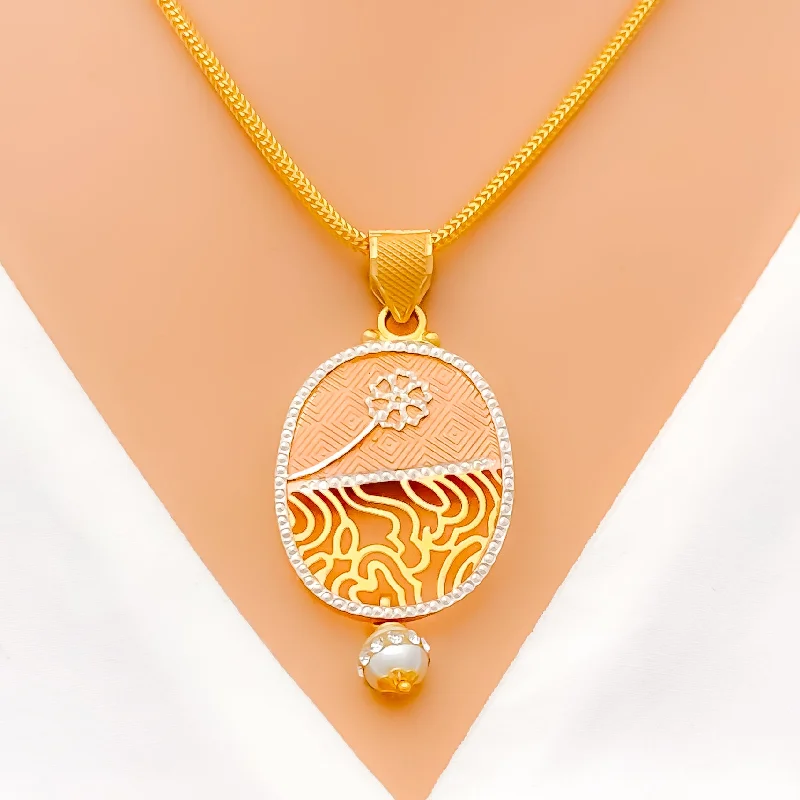 Rose 22k Gold Pendant Set with Pearl Drop