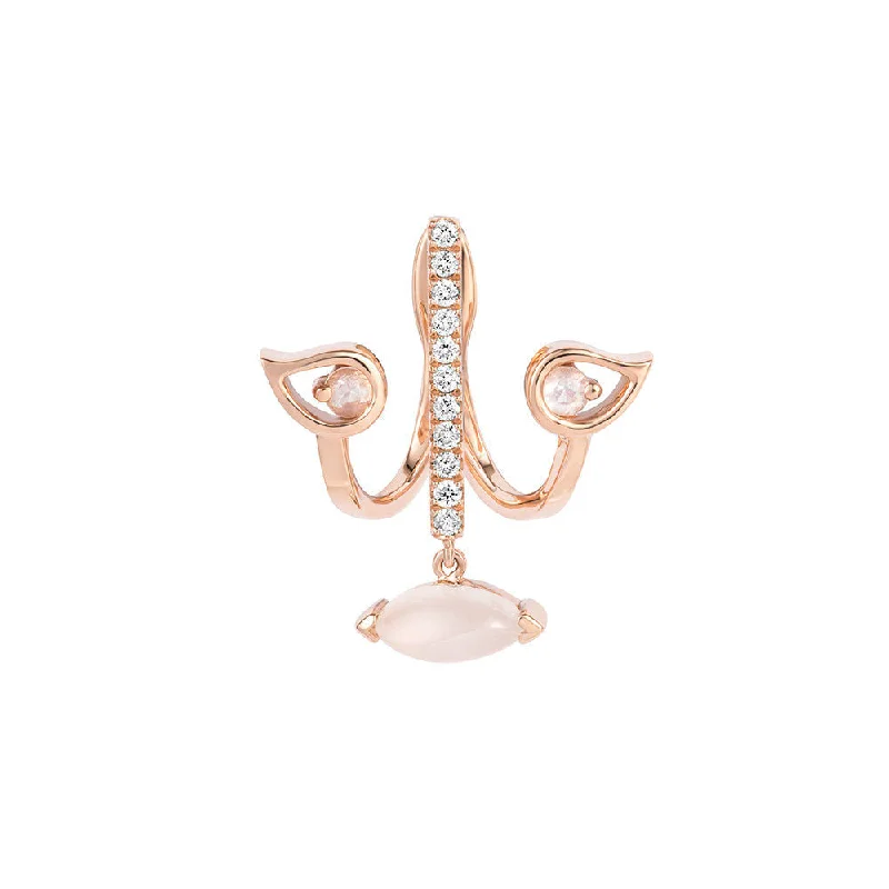 PREMIERE Florentina 18K Rosegold Ear Jacket w. Moonstone, Diamond & Chalcedony