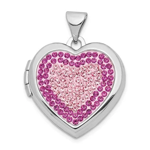 STERLING SILVER PINK CRYSTAL HEART LOCKET