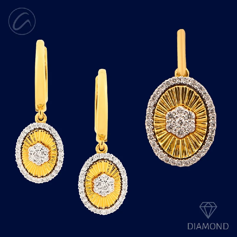 Sparkling Striped Diamond + 18k Gold Pendant Set