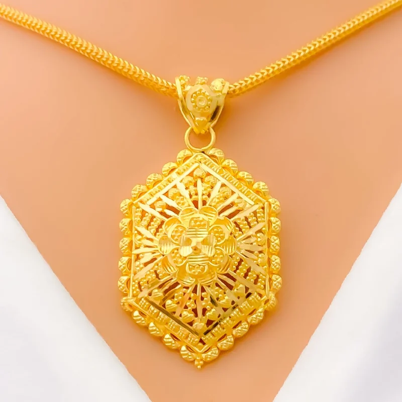 Striped Floral 22k Gold Pendant Set