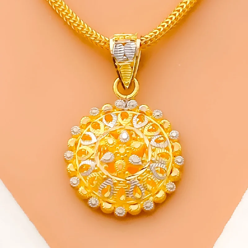 Two-Tone Round 22k Gold Pendant Set