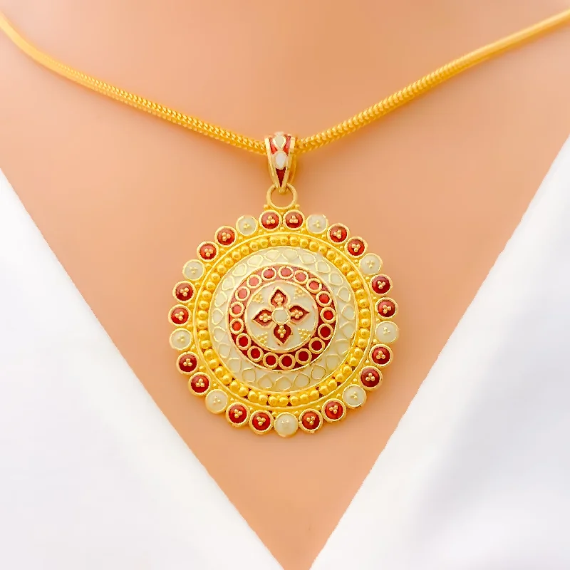 Unique Meenakari Floral 22k Gold Pendant Set