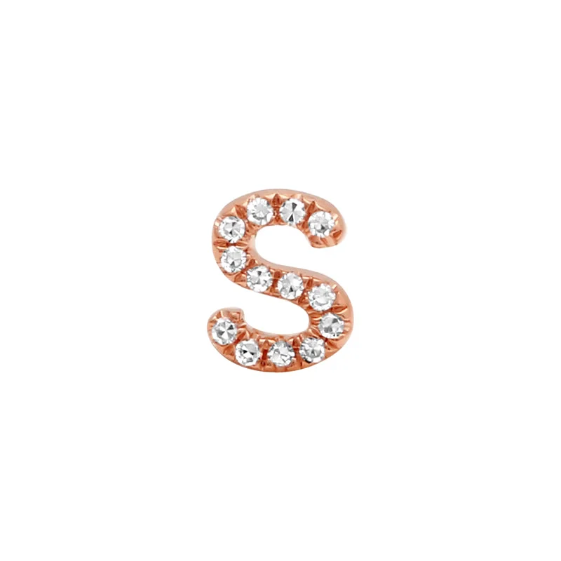 14K Rose Gold Mini Diamond Initial Earring