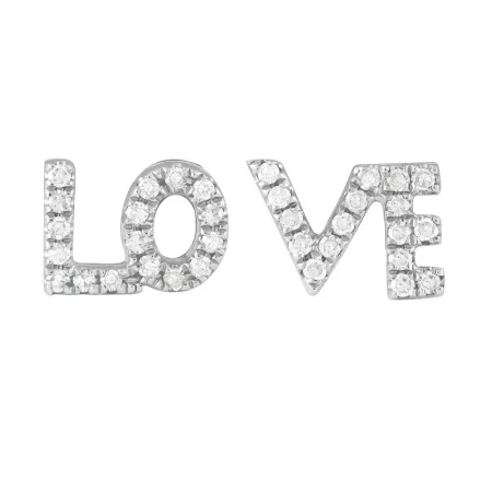 14K White Gold Diamond LOVE Earrings