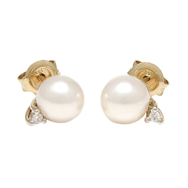 14k Yellow 0.03ct Diamond & Pearl 6mm Earrings