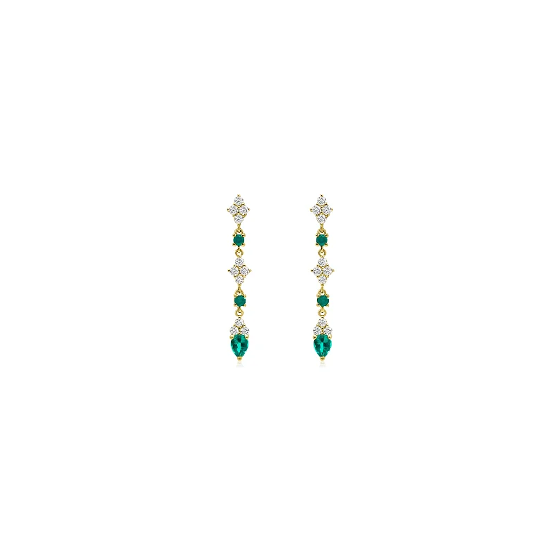 14K YELLOW DIAMOND & EMERALD DANGLE EARRINGS