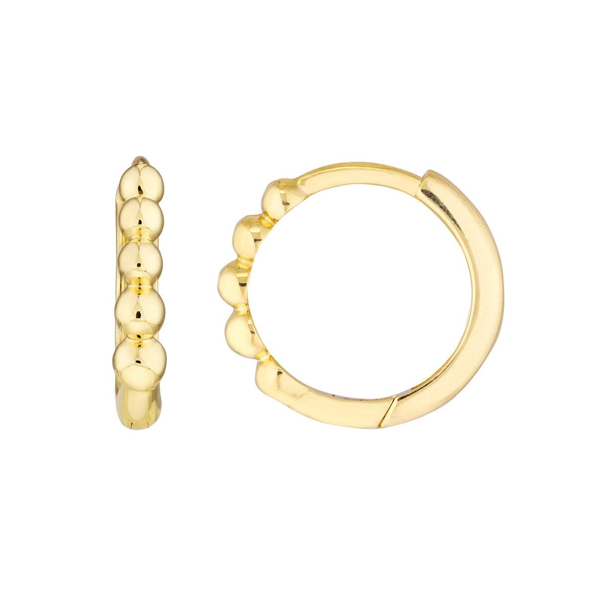 14K Yellow Gold Beaded Hoop Earrings