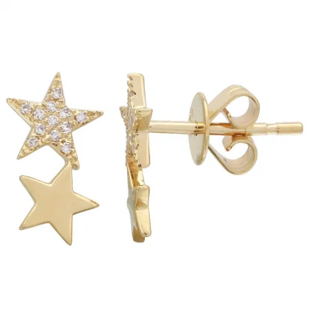 14K Yellow Gold Double Star Diamond Earrings